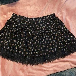 Lace Trimmed Black Floral Skirt